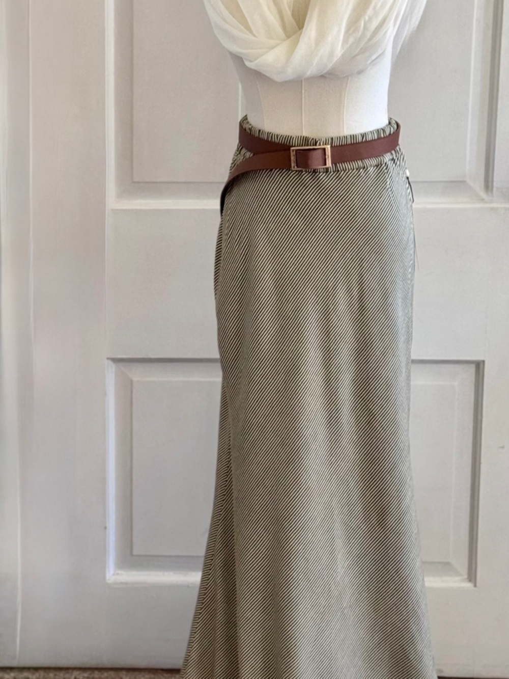 Olive green striped maxi skirt